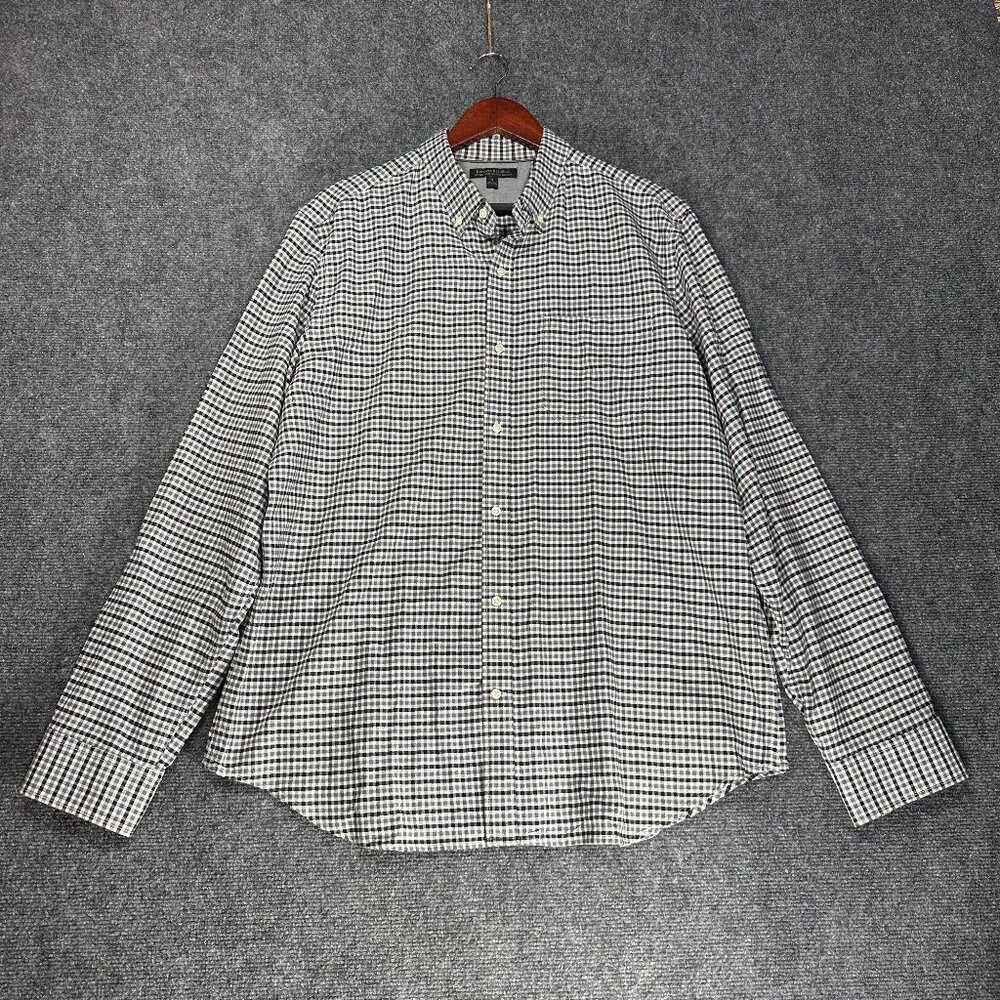 Banana Republic Oxford Shirt Mens XL Tailored Slim Fit Gray Black Check Cotton